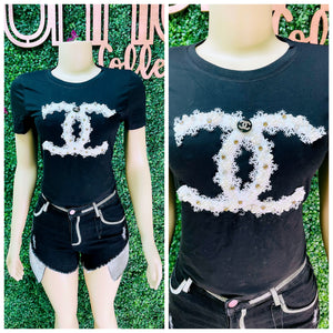 Cee flower black & white top